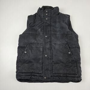 FatFace Vest Mens Large Black Padded Canvas Sherpa Collar Plaid Lined‎ Zip Snap